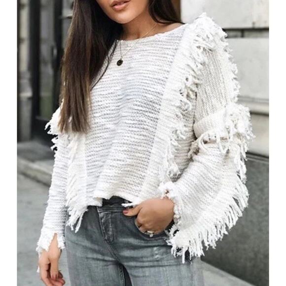 Misa Los Angeles Sweaters - MISA Los Angeles Ivory White Karine Fringe Sweater Womens Size Small